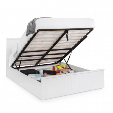 Meribel Cotton White Wooden Ottoman Bed Frame