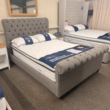 Double Huxley Upholstered Scroll Button-Back Bed Frame