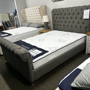 Double Huxley Upholstered Scroll Button-Back Bed Frame