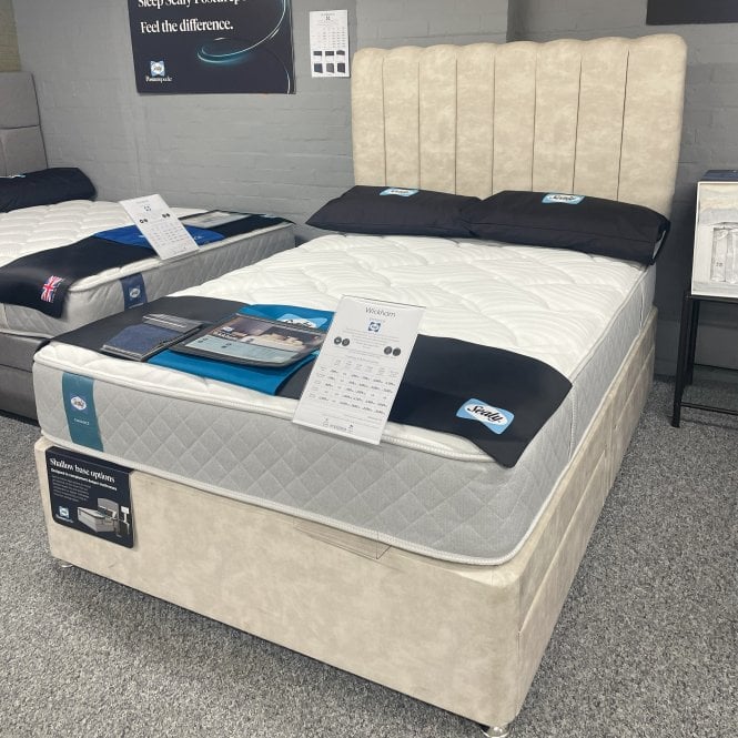 Sealy Double  Tilbury Mattress 4 Drawer Platform Divan Set & Shard Strutted Headboard 
