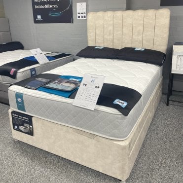 Double Sealy Tilbury Mattress 4 Drawer Platform Divan Set & Shard Strutted Headboard 