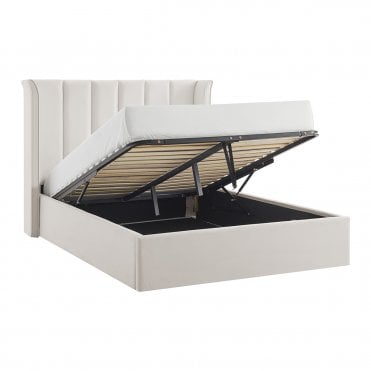 Savoy Natural Velvet Fabric Ottoman Bed Frame